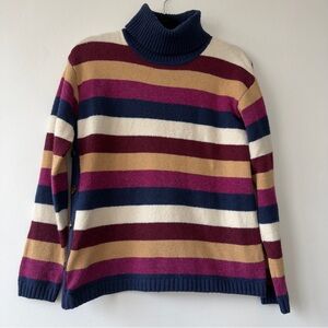 Striped Turtleneck Sweater in Navy Cream Camel and Purple St. John’s Bay Small